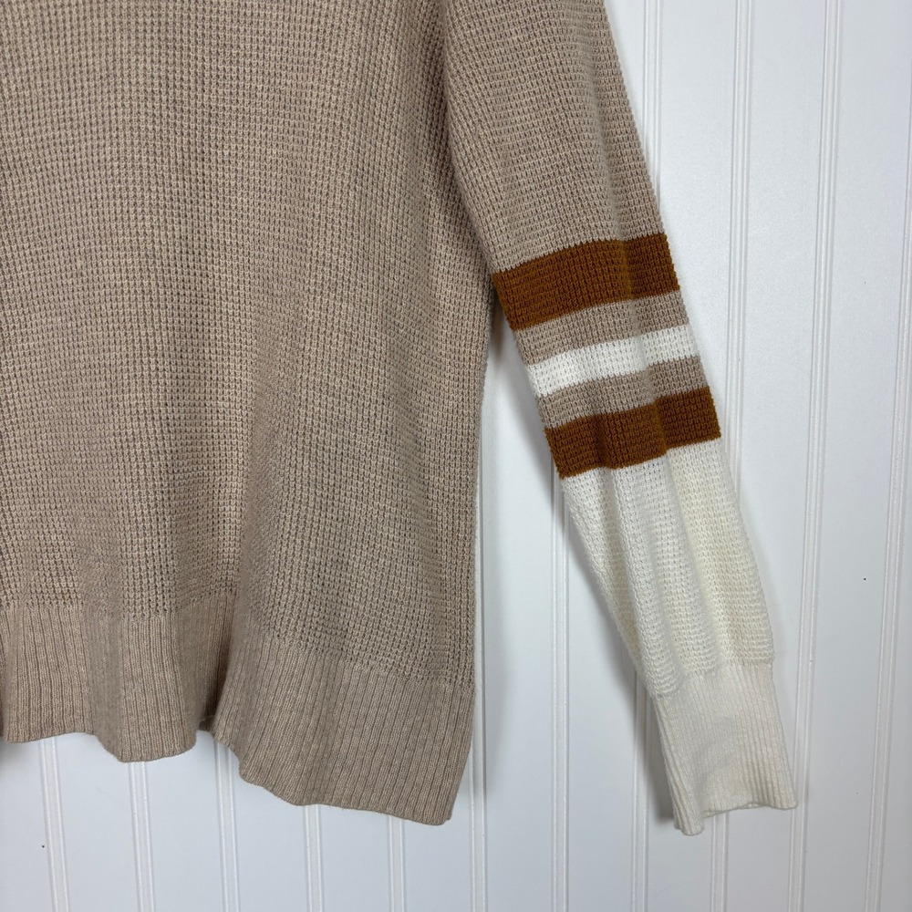 Faherty Throwback Sweater M Tan Brown Varsity Stripe Organic Cotton Cashmere - Picture 6 of 13